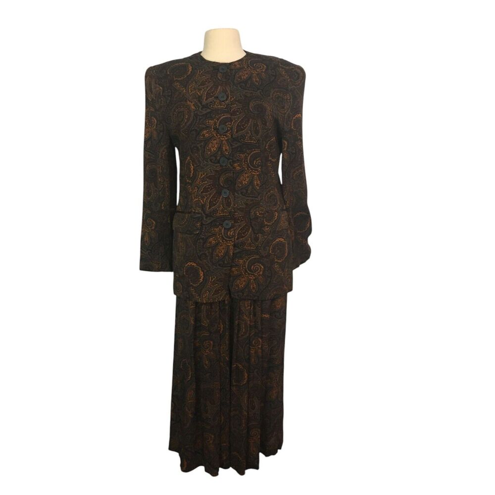 Jones New York Vintage Womens Brown Rayon Paisley Skirt Suit, Jacket 8,‎ 36 bust